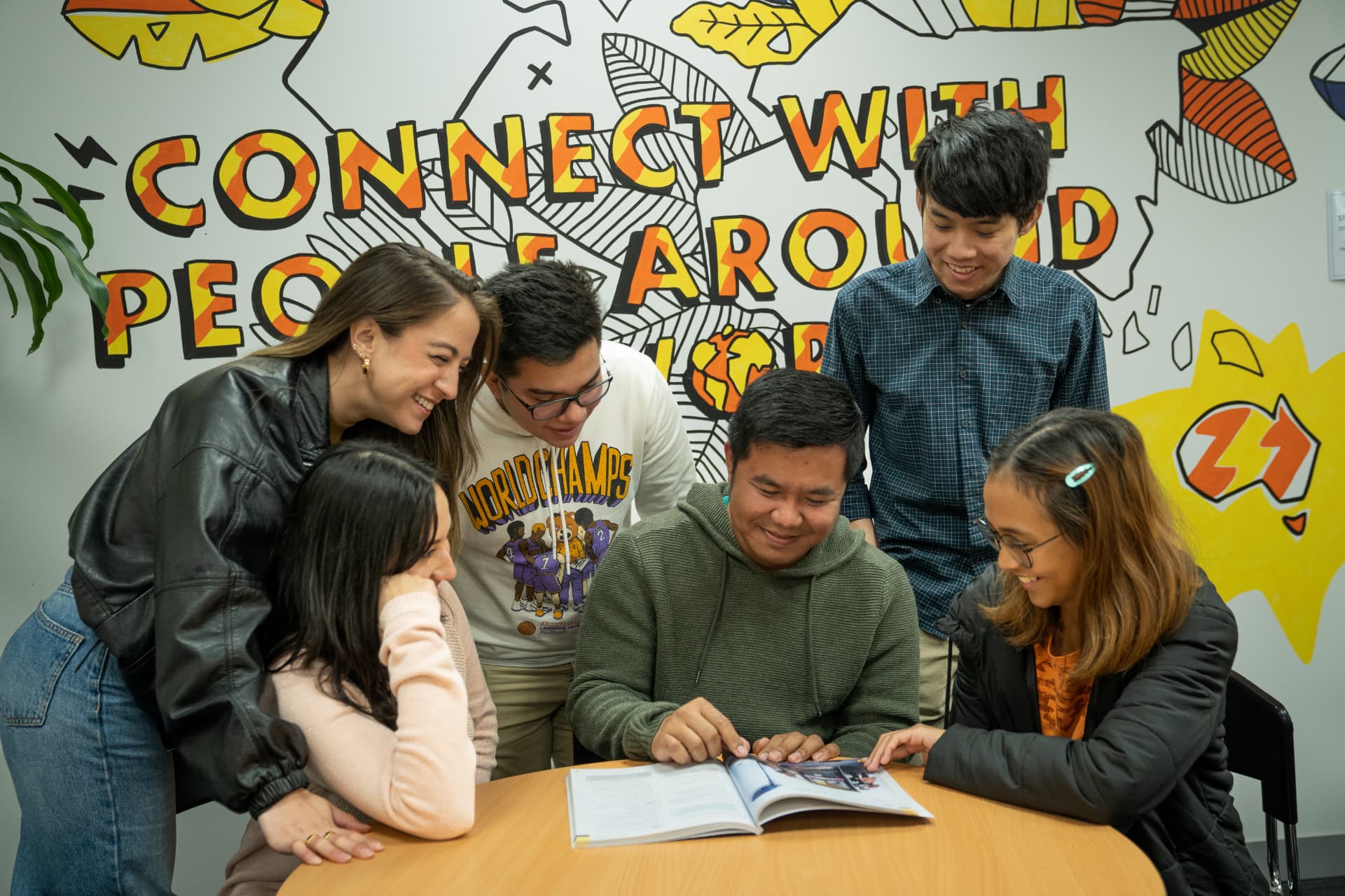 Bayside English College students studying together at the Melbourne campus