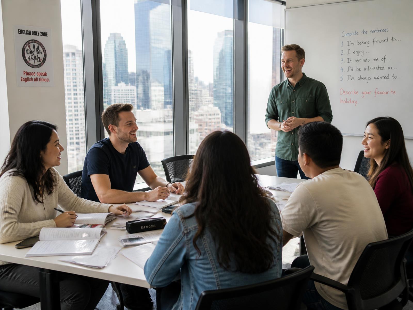 Small English class with a teacher in Bayside's Melbourne CBD campus
